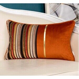 Orange velvet striped Zippered Rectangular Throw Pillowcase, gold, rust, j ewel